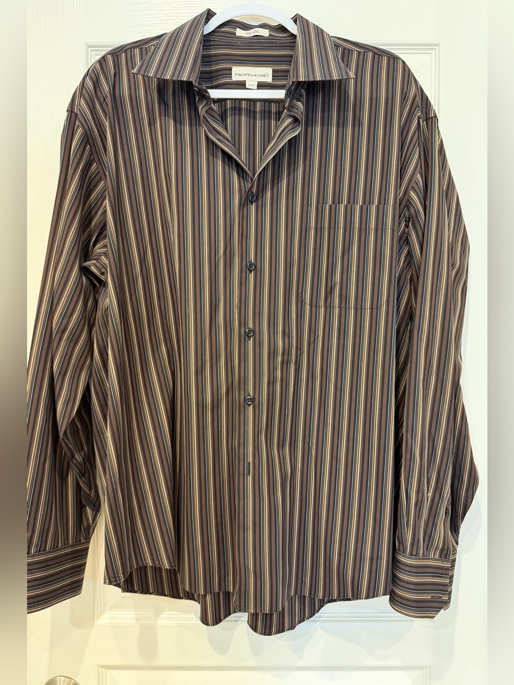 Pronto Uomo Brown Multi-Stripe Men's Dress Shirt